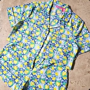 *NWT*🍋 Isaac Mizrahi Citrus Lemon Print 2 Piece Pajama Short Set Size Small 🍋